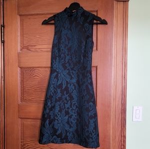 Embroidered High Neck Mini Green Dress 00
